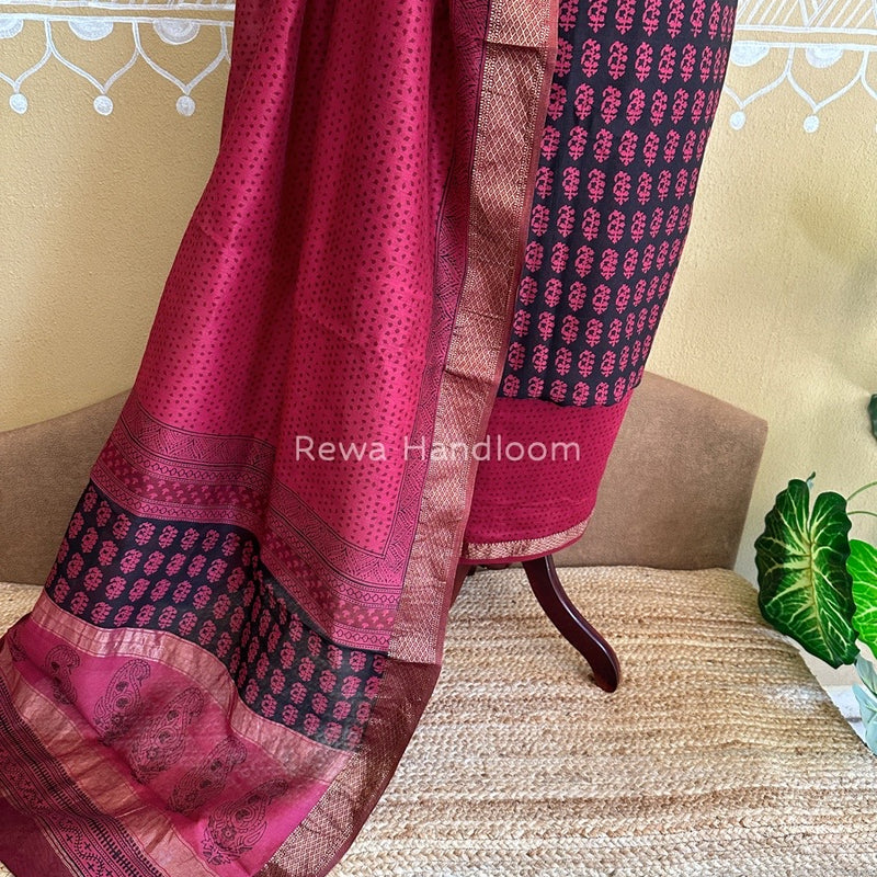 Maheshwari Black-Rani Pink Bagh Print Suit BSP0110
