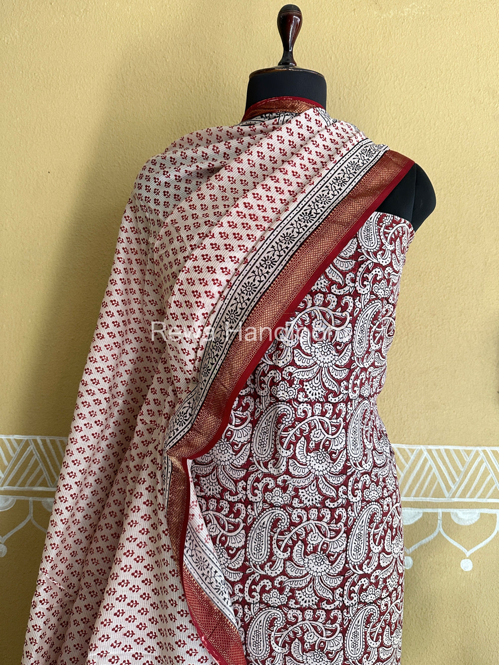 Maheshwari White-Maroon Bagh Print Suit- BSP051