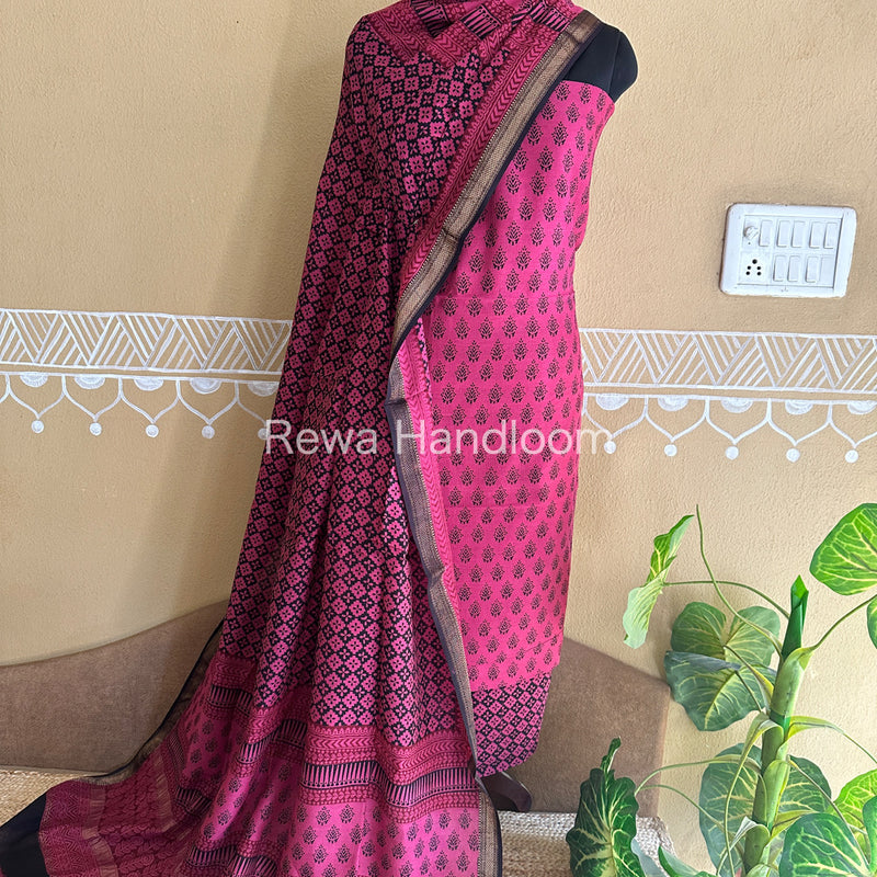 Maheshwari Pink-Black Bagh Print Suit BSP025