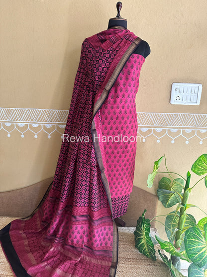 Maheshwari Pink-Black Bagh Print Suit- BSP025