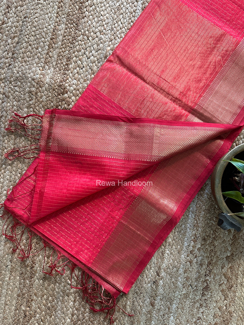 Maheshwari Carrot Red Zari Checks Saree ZCHX499