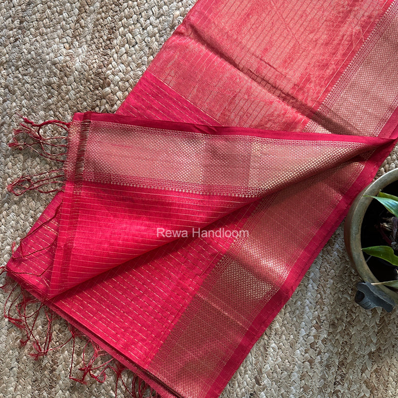 Maheshwari Carrot Red Zari Checks Saree ZCHX499