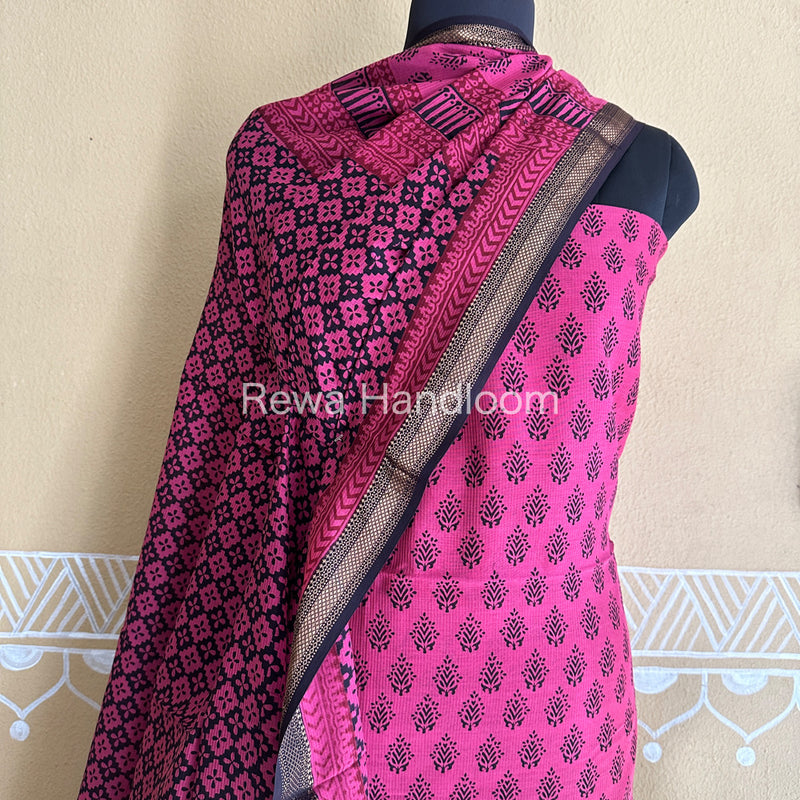Maheshwari Pink-Black Bagh Print Suit BSP025