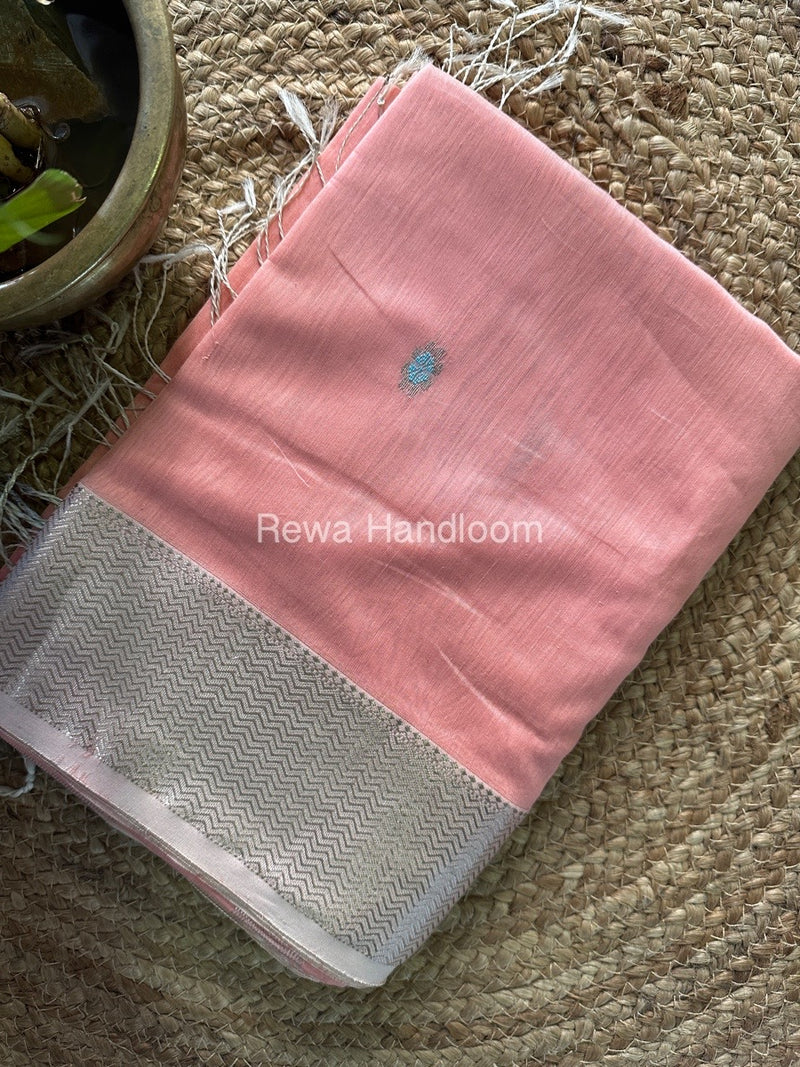 Maheshwari Peach Silver Butti Saree SGSB012