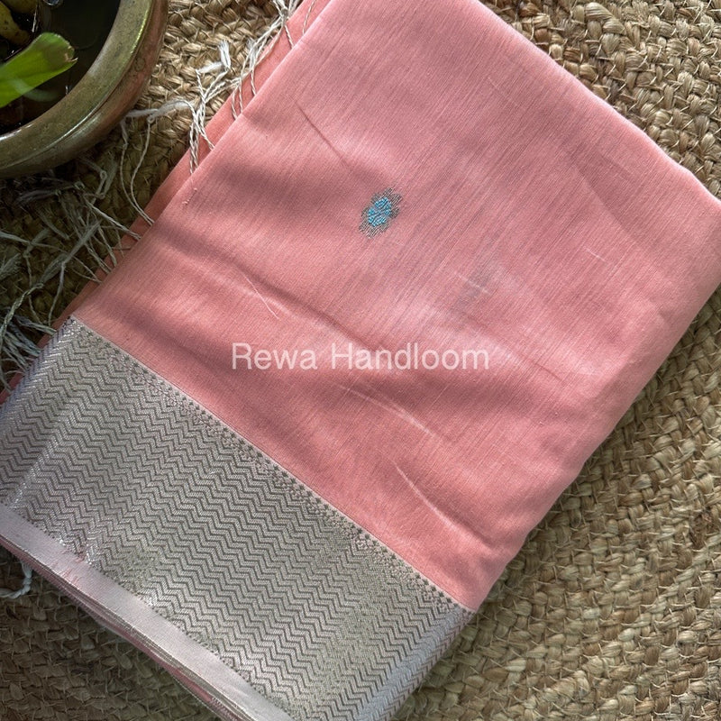 Maheshwari Peach Silver Butti Saree SGSB012