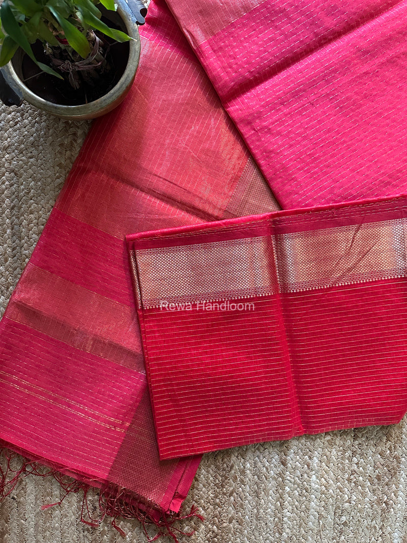 Maheshwari Carrot Red Zari Checks Saree ZCHX499