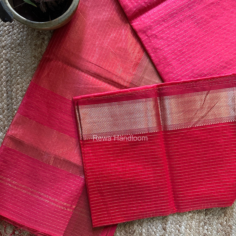 Maheshwari Carrot Red Zari Checks Saree ZCHX499