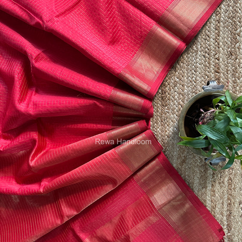 Maheshwari Carrot Red Zari Checks Saree ZCHX499