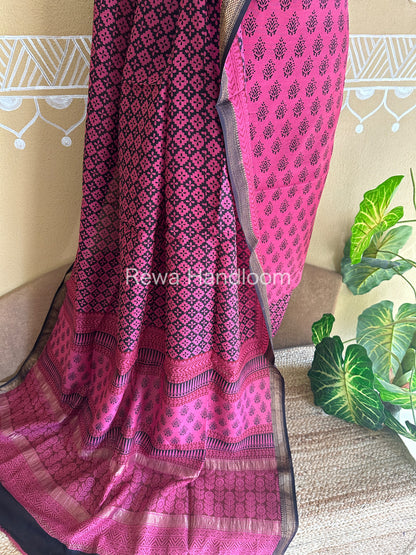 Maheshwari Pink-Black Bagh Print Suit- BSP025