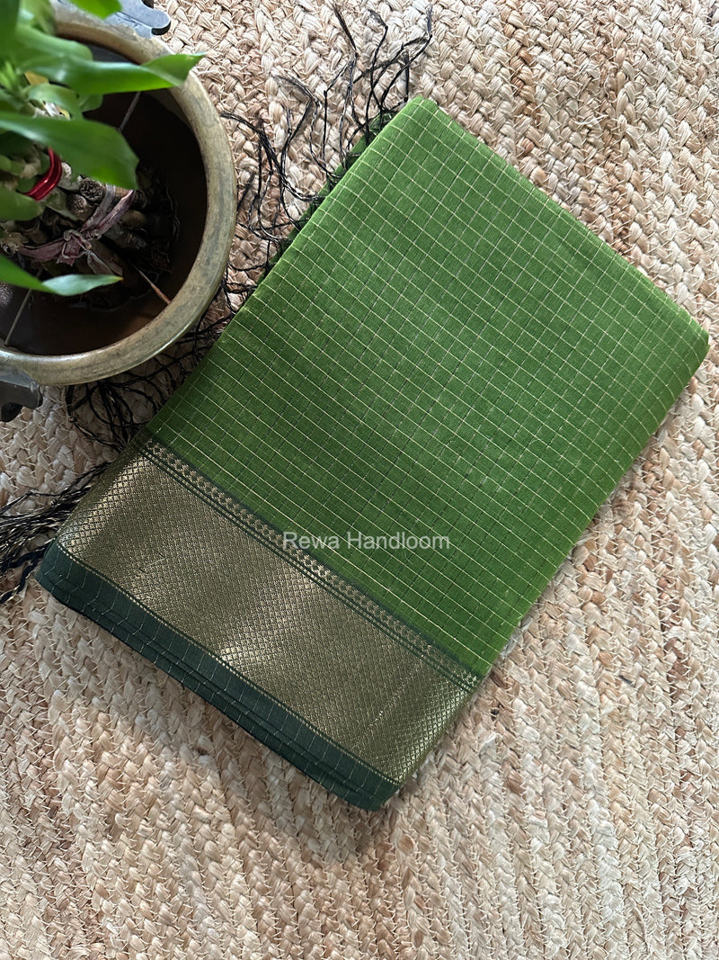 Maheshwari Mehendi Green Zari Checks Saree ZCHX498