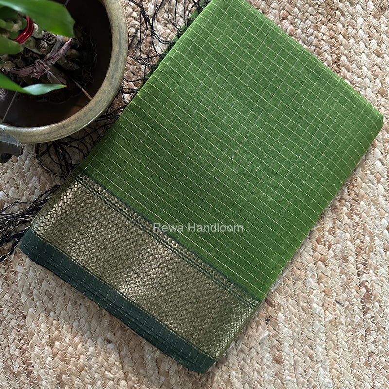 Maheshwari Mehendi Green Zari Checks Saree ZCHX498