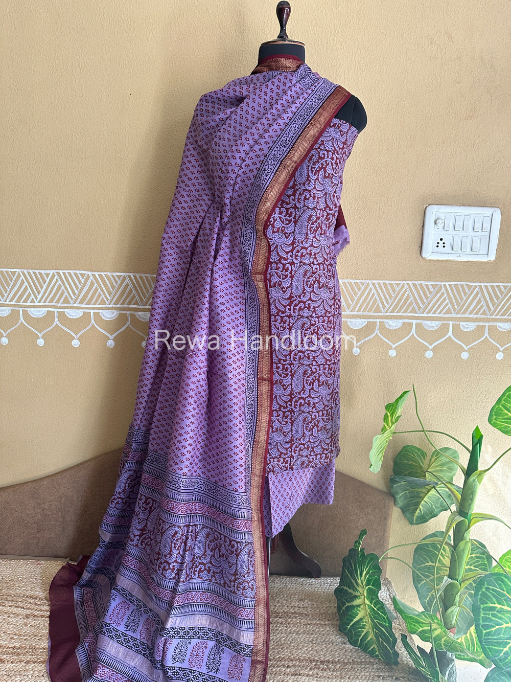 Maheshwari Purple-Maroon Bagh Print Suit- BSP046