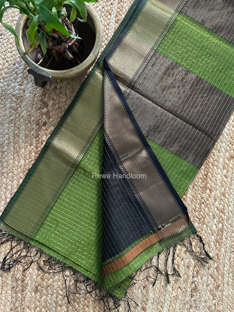 Maheshwari Mehendi Green Zari Checks Saree ZCHX498