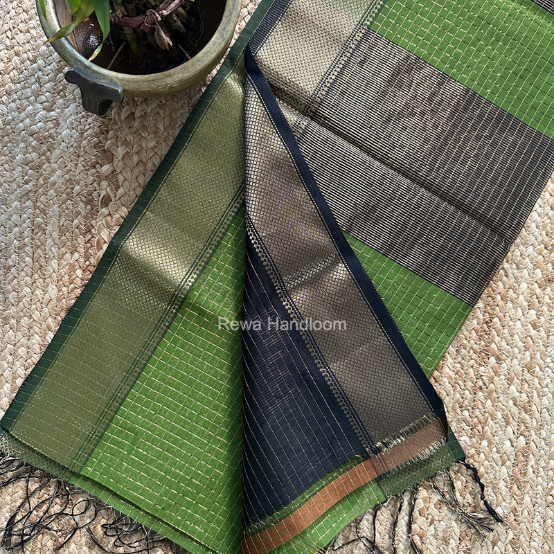 Maheshwari Mehendi Green Zari Checks Saree ZCHX498