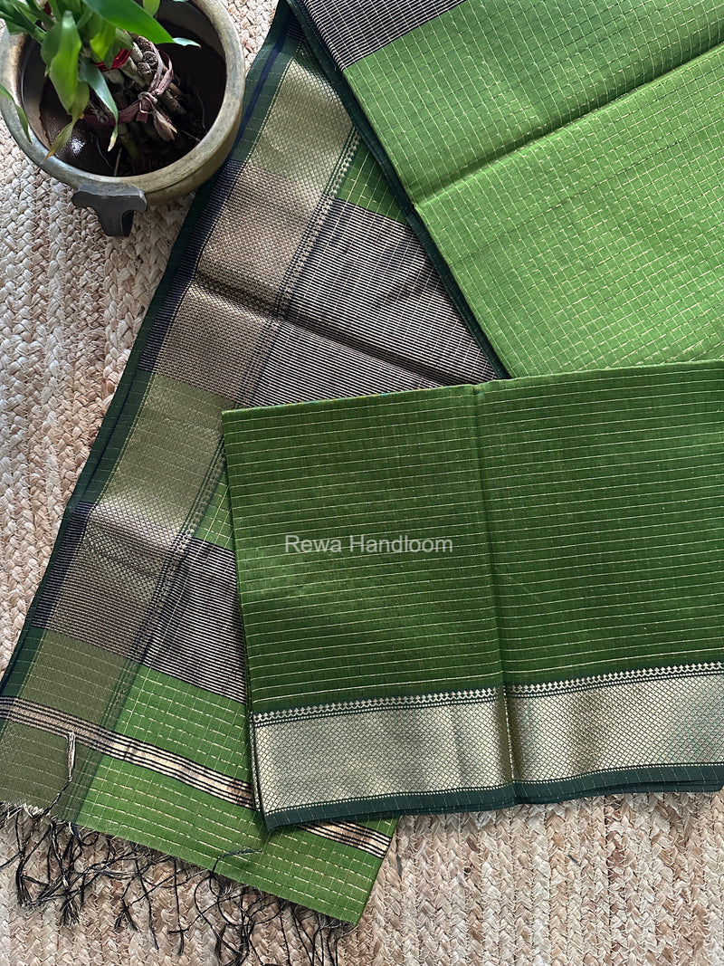 Maheshwari Mehendi Green Zari Checks Saree ZCHX498