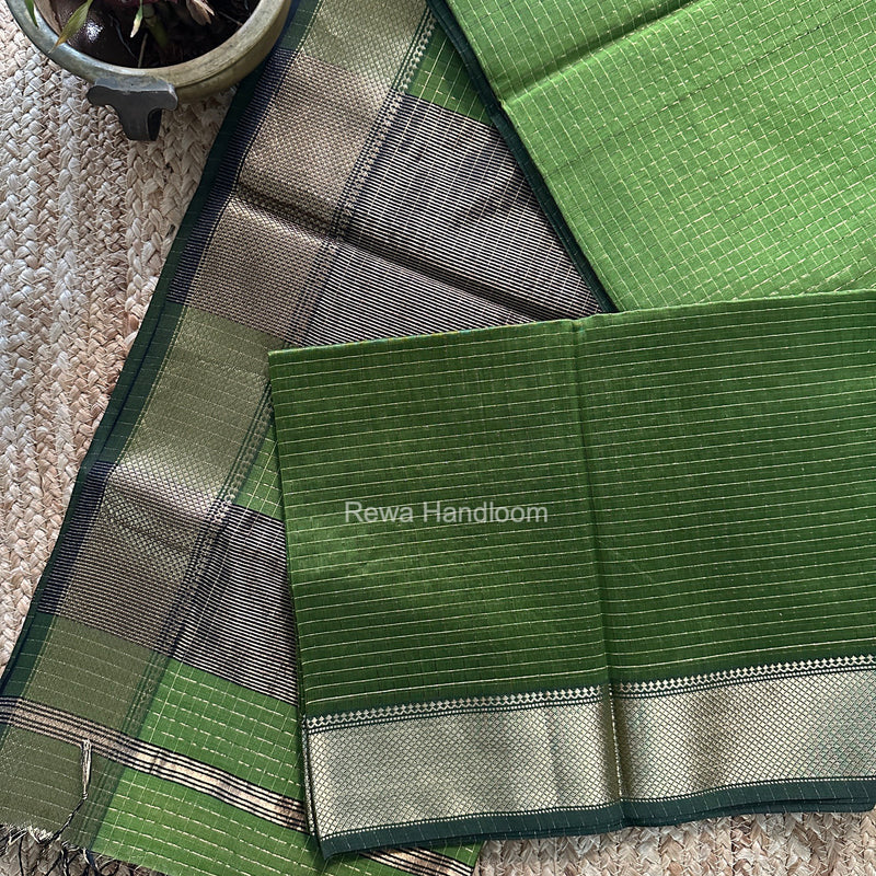 Maheshwari Mehendi Green Zari Checks Saree ZCHX498