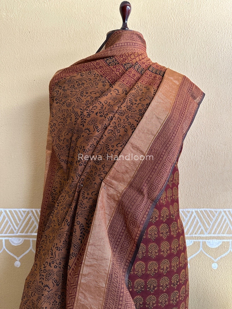 Maheshwari Maroon-Brown Bagh Print Suit BSP0118