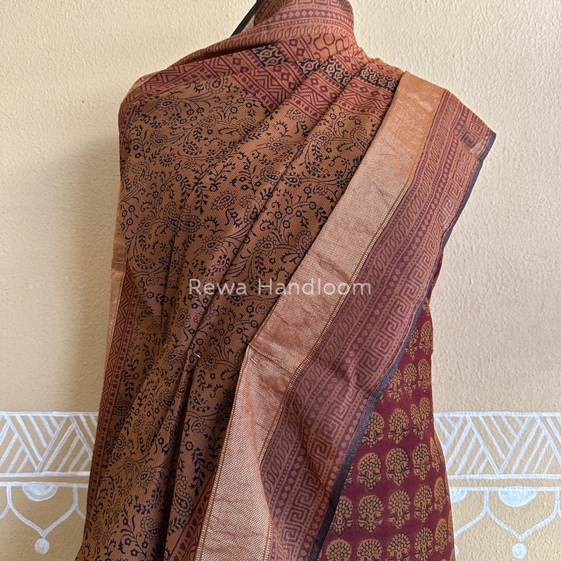 Maheshwari Maroon-Brown Bagh Print Suit BSP0118