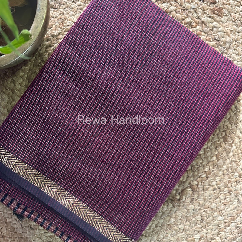Maheshwari Dark Magenta Tissue Silk Saree TCB0019