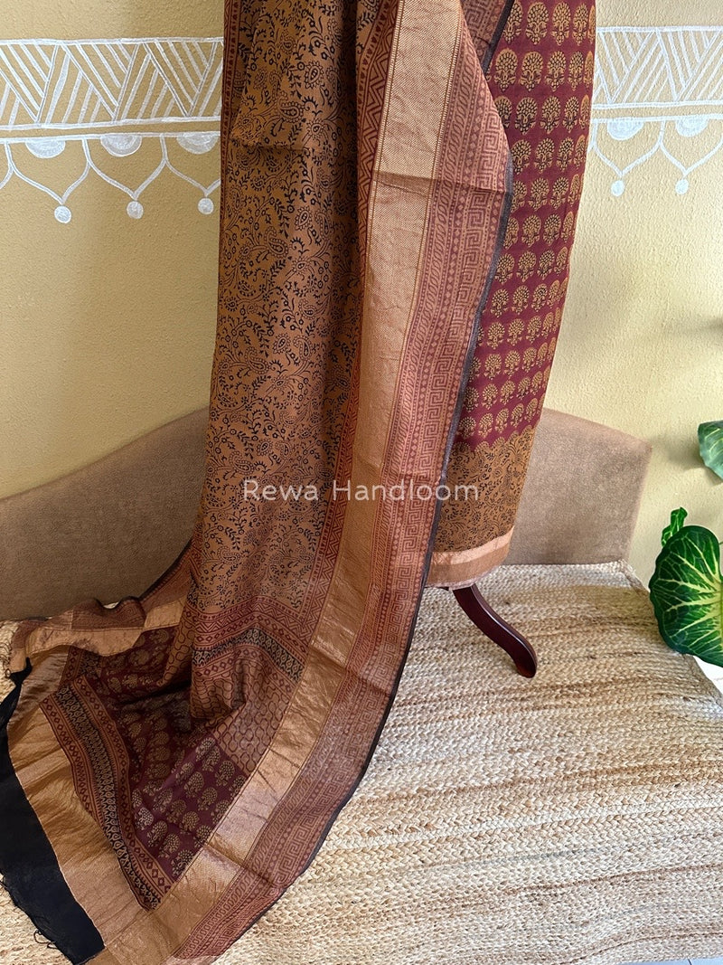 Maheshwari Maroon-Brown Bagh Print Suit BSP0118