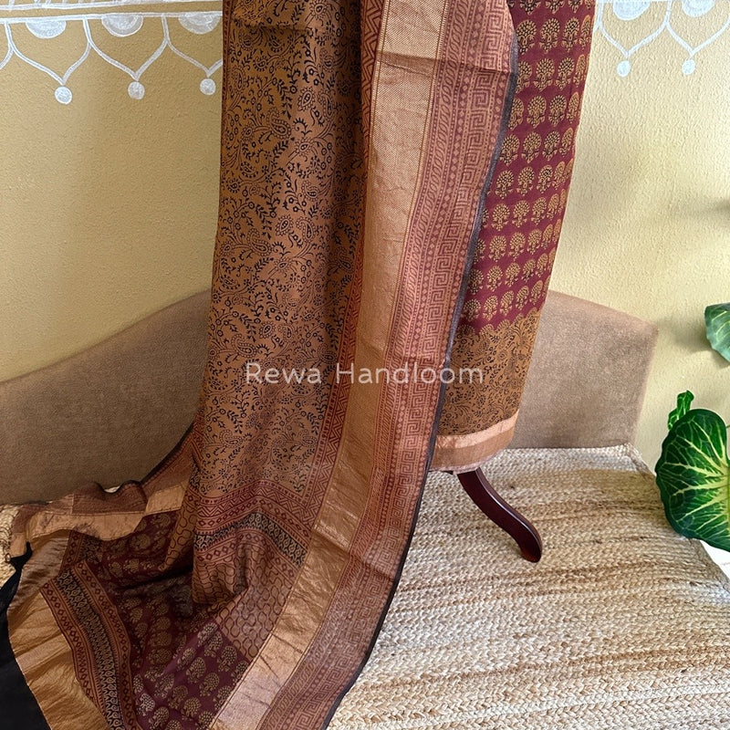 Maheshwari Maroon-Brown Bagh Print Suit BSP0118