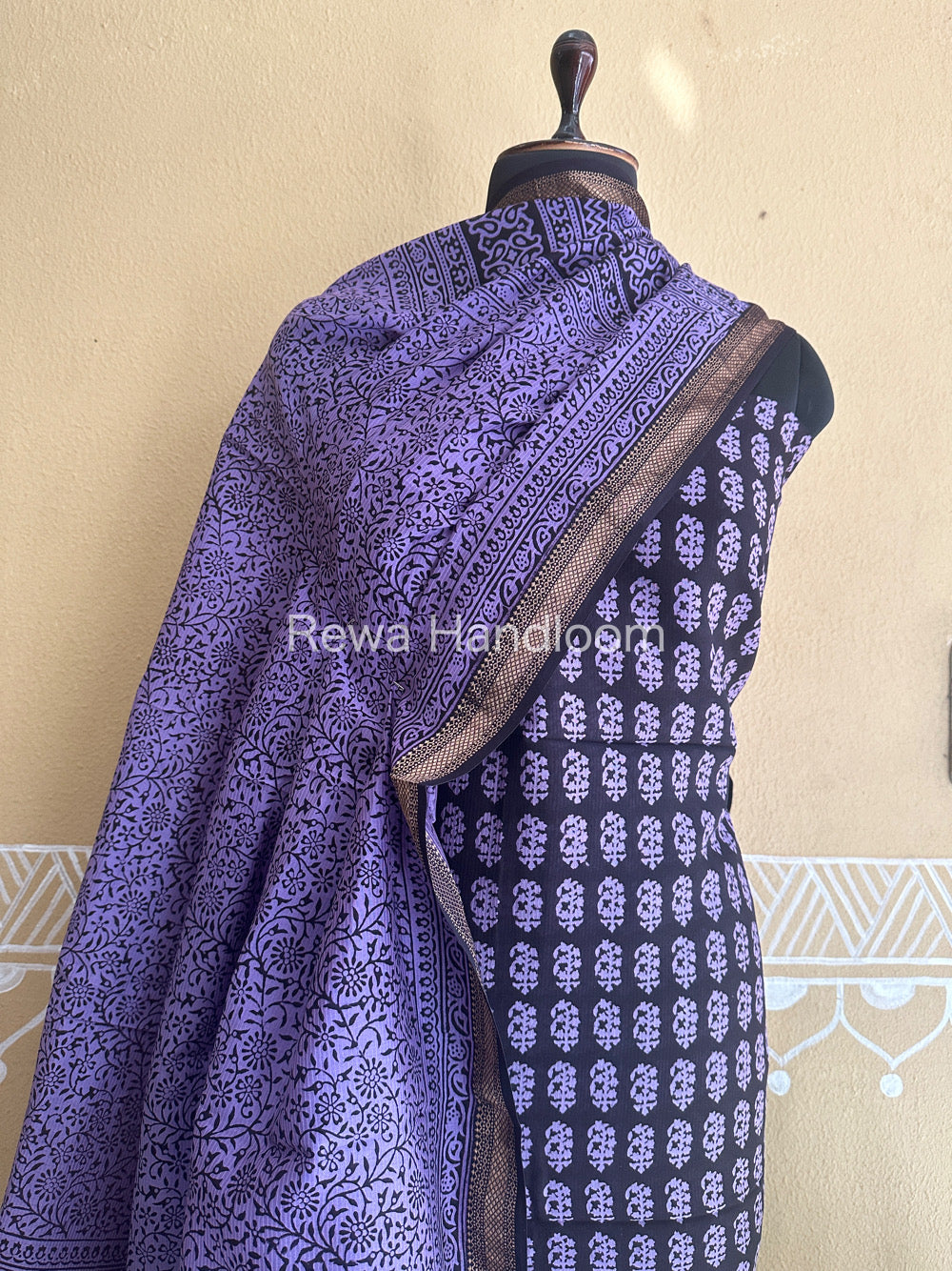 Maheshwari Lavender-Black Bagh Print Suit BSP045