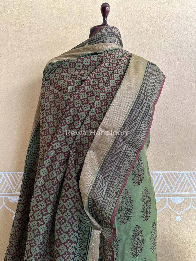 Maheshwari Green-Maroon Bagh Print Suit BSP0126