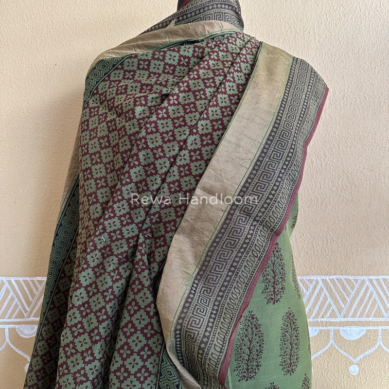 Maheshwari Green-Maroon Bagh Print Suit BSP0126