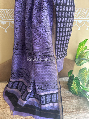 Maheshwari Lavender-Black Bagh Print Suit- BSP045