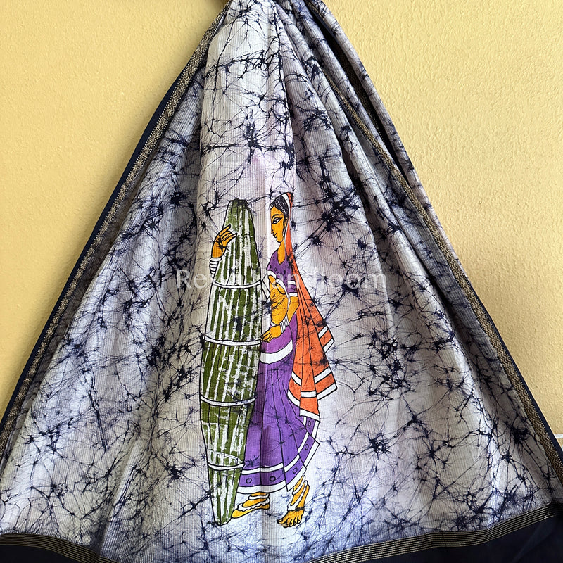 Maheshwari Blue Hand painted Dupatta BT025