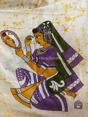 Maheshwari Yellow Hand painted Dupatta-BT014