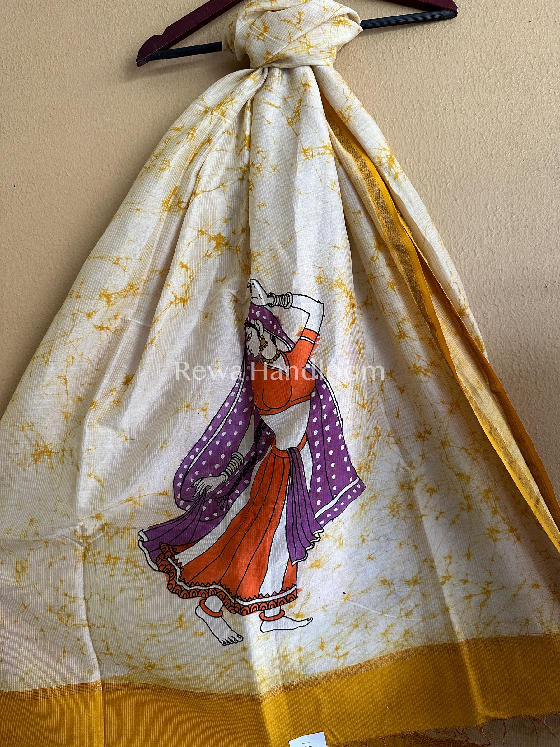 Maheshwari Yellow Hand painted Dupatta-BT04