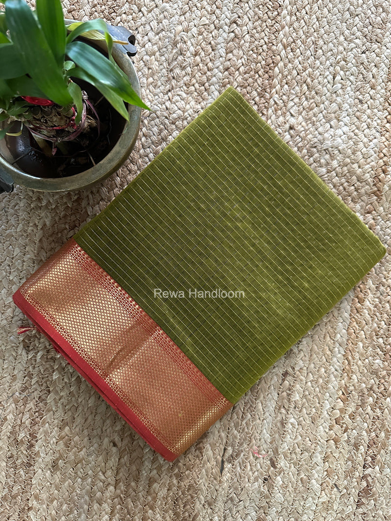 Maheshwari Mehendi Green Zari Checks Saree ZCHX508