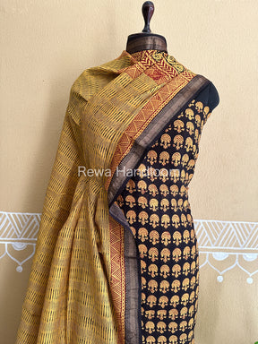 Maheshwari Black-Yellow Bagh Print Suit BSP049