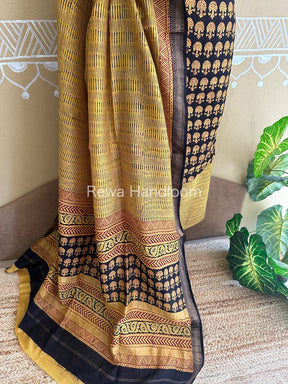 Maheshwari Black-Yellow Bagh Print Suit BSP049