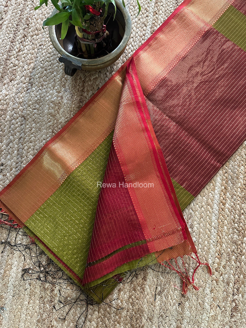 Maheshwari Mehendi Green Zari Checks Saree ZCHX508
