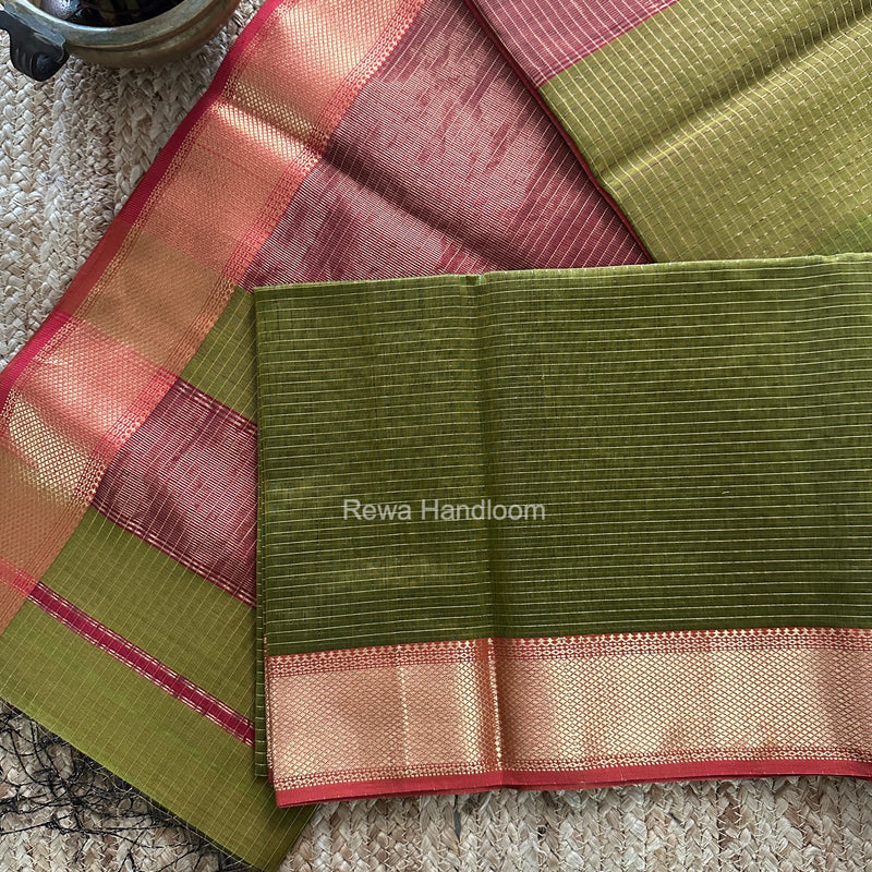 Maheshwari Mehendi Green Zari Checks Saree ZCHX508
