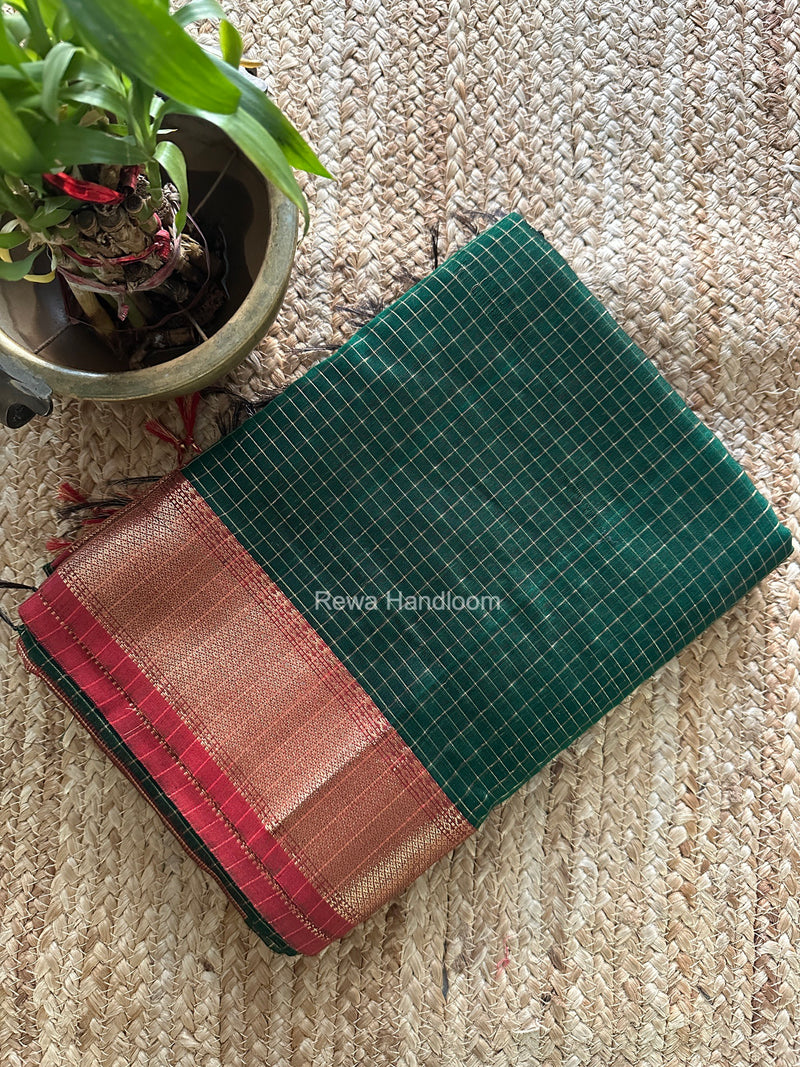 Maheshwari Green Zari Checks Saree ZCHX503