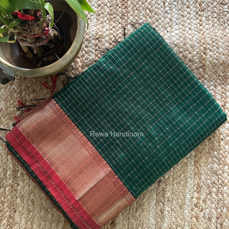 Maheshwari Green Zari Checks Saree ZCHX503