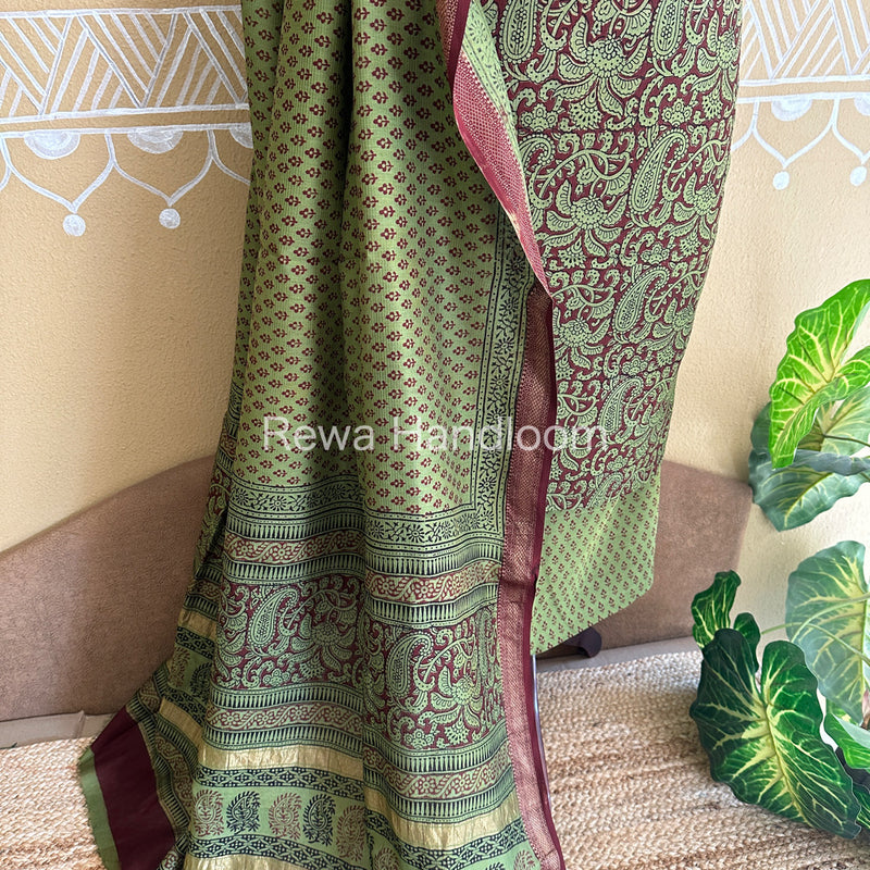 Maheshwari Maroon-Green Bagh Print Suit- BSP027