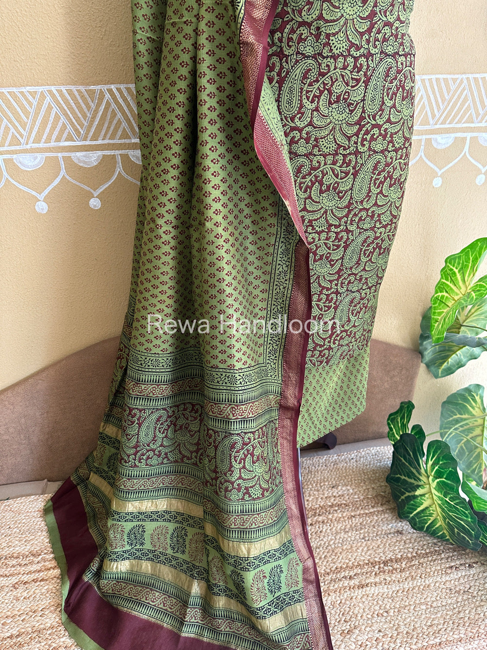 Maheshwari Maroon-Green Bagh Print Suit- BSP027