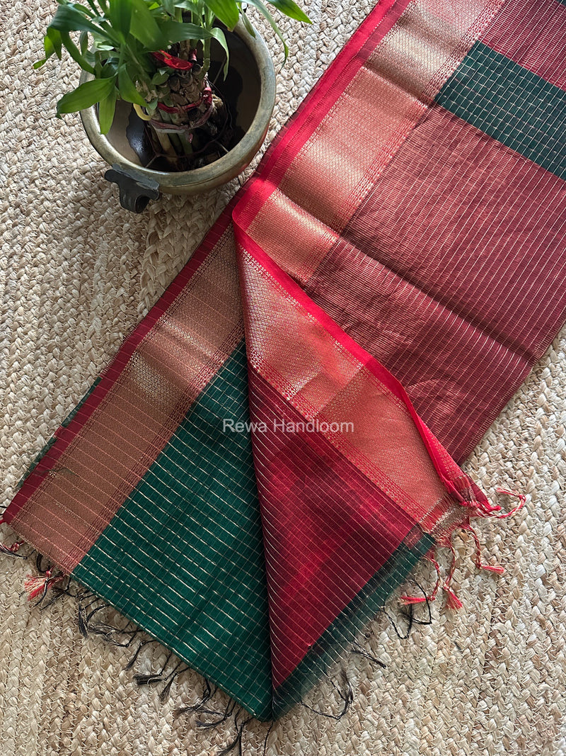 Maheshwari Green Zari Checks Saree ZCHX503