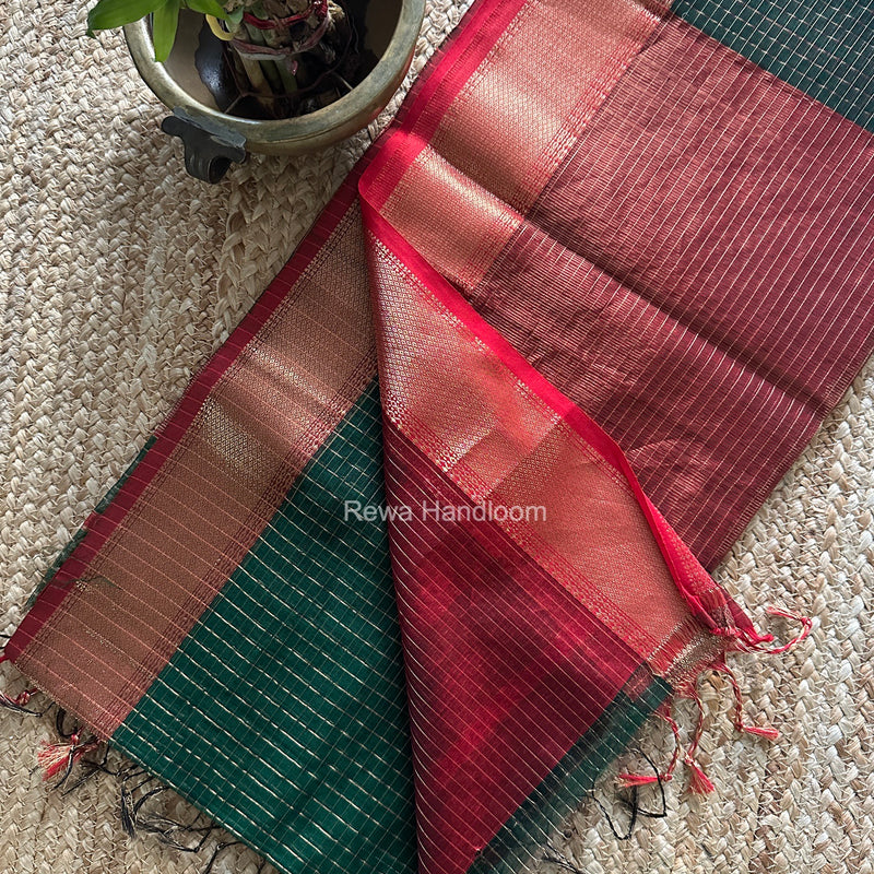 Maheshwari Green Zari Checks Saree ZCHX503