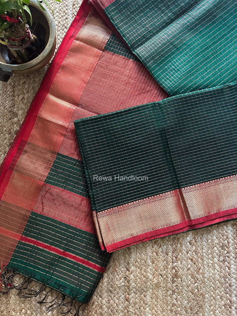 Maheshwari Green Zari Checks Saree ZCHX503