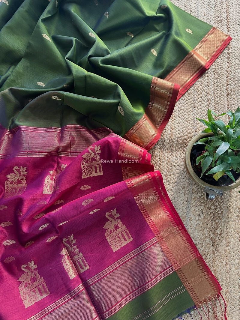 Maheshwari Mehendi Green Butta Saree PMBS03