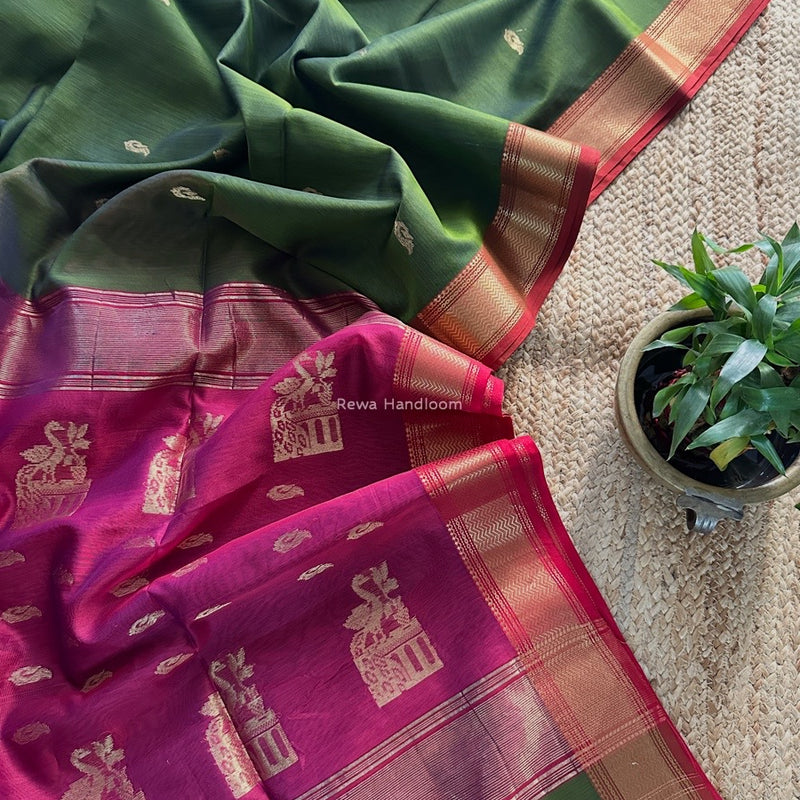 Maheshwari Mehendi Green Butta Saree PMBS03
