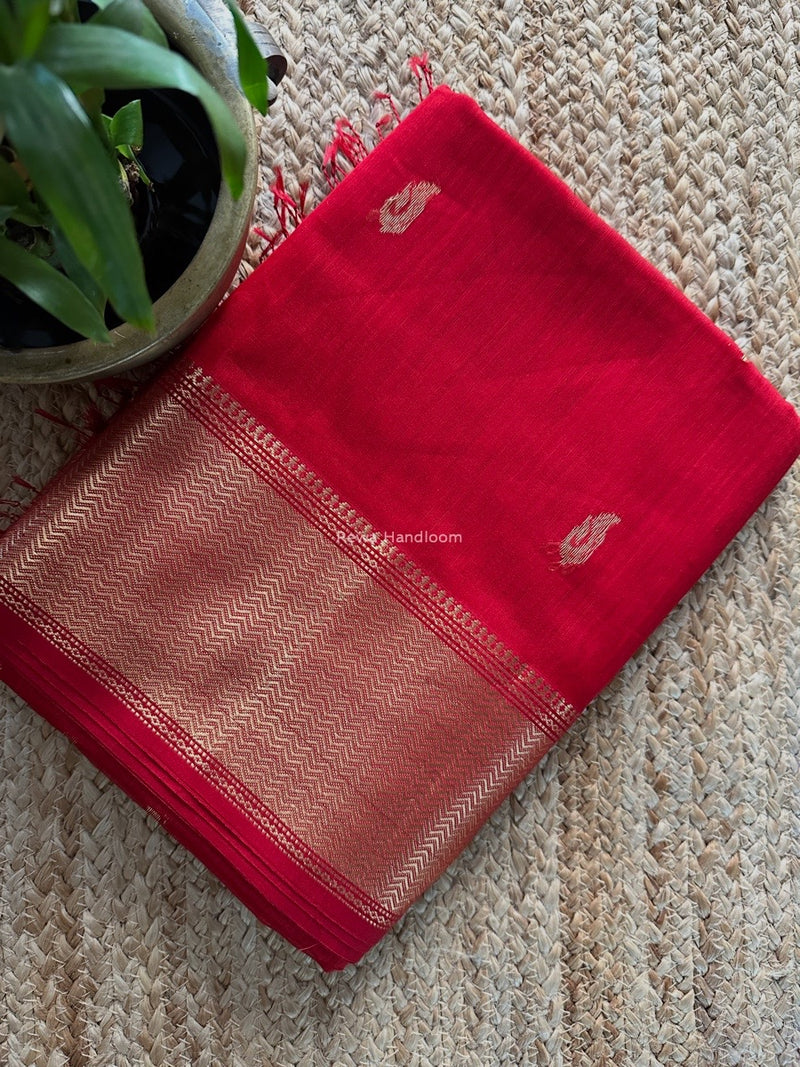 Maheshwari Red Butta Saree PMBS04