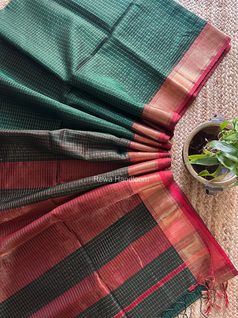 Maheshwari Green Zari Checks Saree ZCHX503