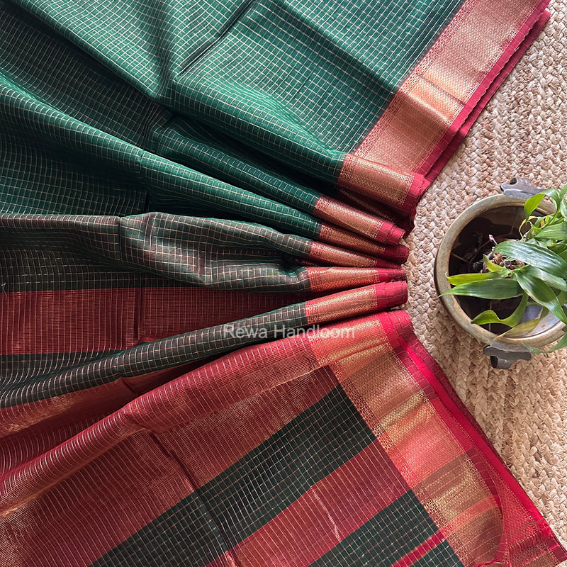 Maheshwari Green Zari Checks Saree ZCHX503