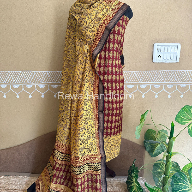 Maheshwari Maroon-Yellow Bagh Print Suit BSP013